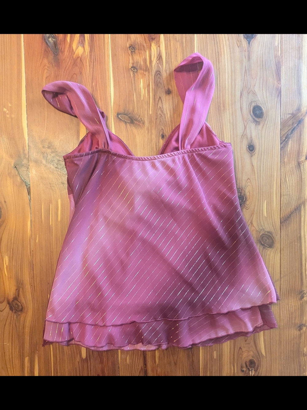 Tie-Front Metallic-Striped Sleeveless Tank Top — Pink - Picture 2 of 7